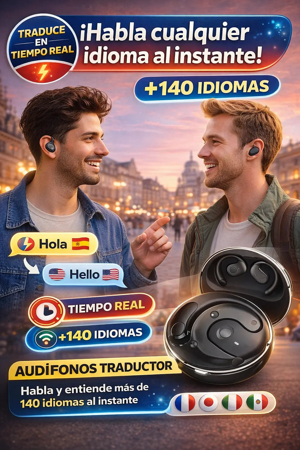 AUDÍFONOS TRADUCTOR EN TIEMPO REAL - HABLA Y ENTIENDE MÁS DE 140 IDIOMAS AL INSTANTE
